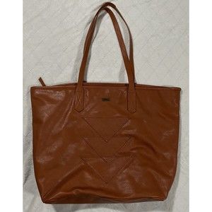 Roxy Faux Leather Double Strap Bag Large Tote Geometric Brown Travel Boho Laptop